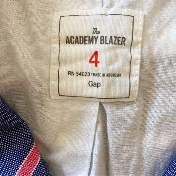 Gap The Academy Blazer Blue Pink White Striped Button up Suit Jacket SZ 4 - Picture 12 of 13